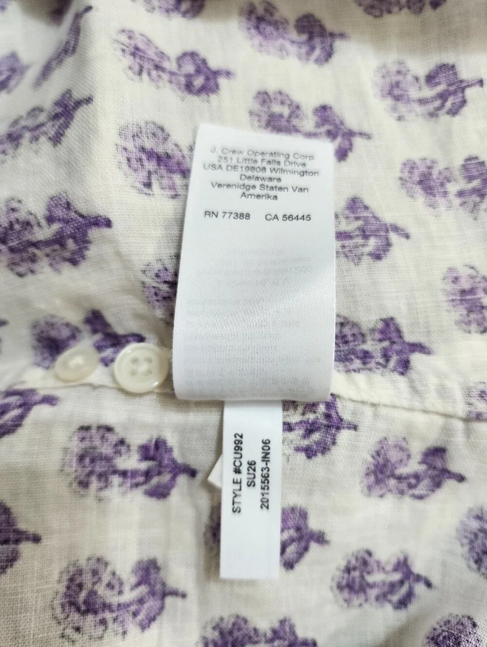 J.Crew Garcon Linen Shirt Lilac Block Print Boho Indian Floral NWT Size 8